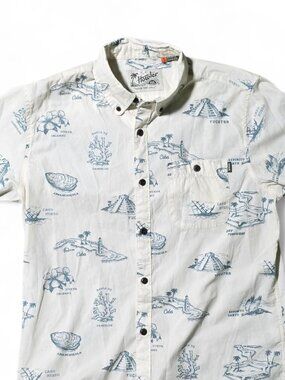Howler Bros Mens S Button Down Shirt Map Print Cuba Yucatán Coastal Islands